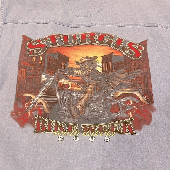 Sturgis Bike Week The Legend Lives On cutoff denim button down moto shirt XL - Picture 4 of 4
